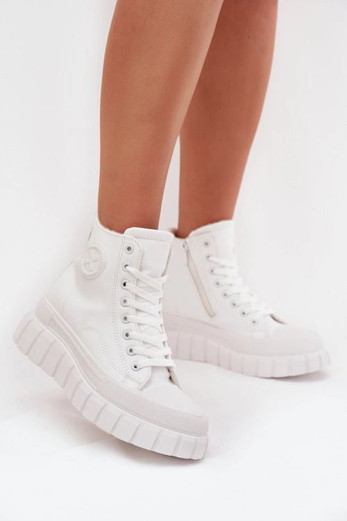 Ocieplane Wysokie Trampki Damskie Na Platformie Zamek Białe Sarira