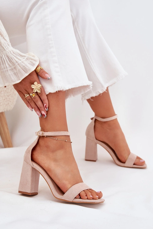 Sandały Damskie Na Słupku Z Eko Zamszu Beżowe Elirae