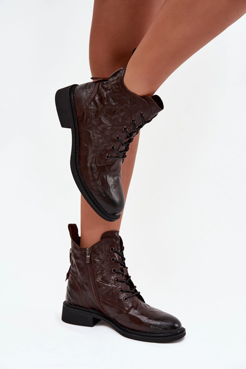 Botki Damskie Z Naturalnej Skóry Ocieplane Artiker 57C1005 Czekoladowe