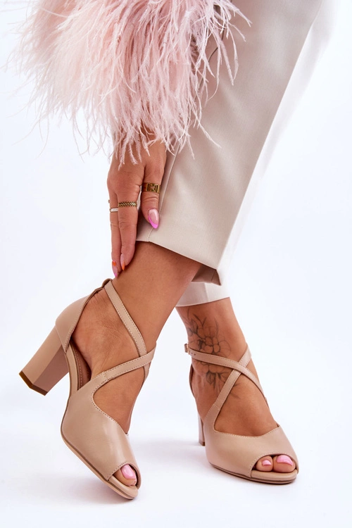 Damskie Sandały Na Słupku Sergio Leone SK864 Ciemnobeżowe