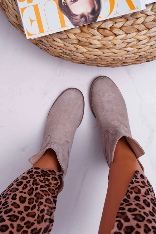 Botki Damskie Ukryty Koturn Płaski Obcas Cappuccino Jasne Nicole 2419