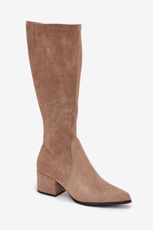 Kozaki Damskie Na Niskim Obcasie Eko Zamszowe Sergio Leone KZ212 Beżowe