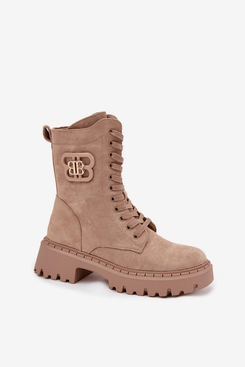 Botki Wokrery Damskie Z Ozdobnym Elementem Ocieplane Beżowe Kalindra