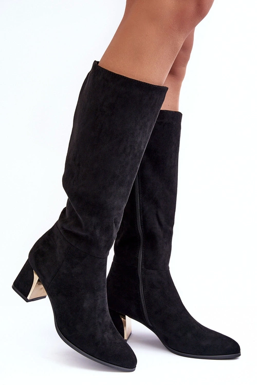 Kozaki Przed Kolano Zamszowe Na Obcasie Czarne Inatris