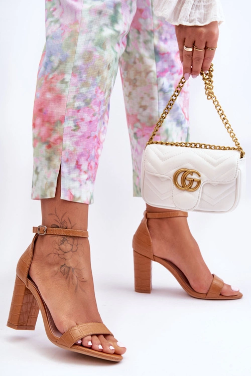 Sandałki Na Słupku Wężowy Wzór Brązowe Hacia