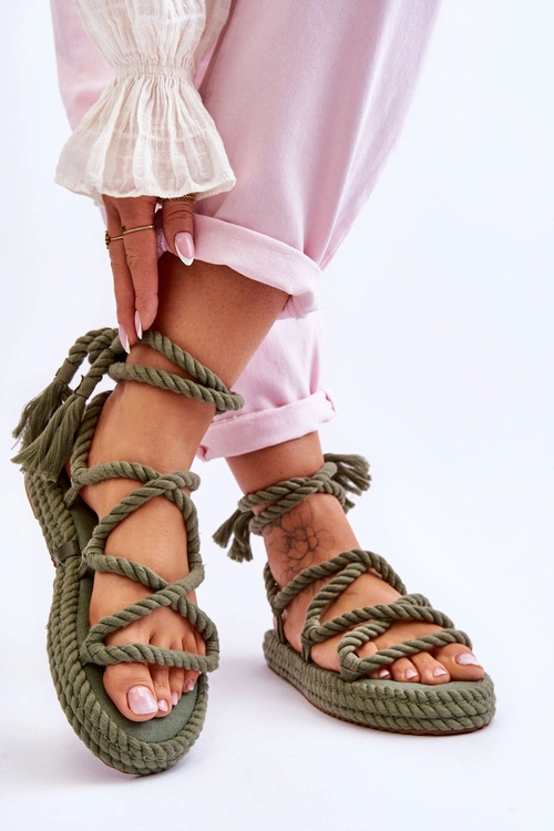 Wiązane Sandałki Na Masywnej Platformie Zielone Can't Wait