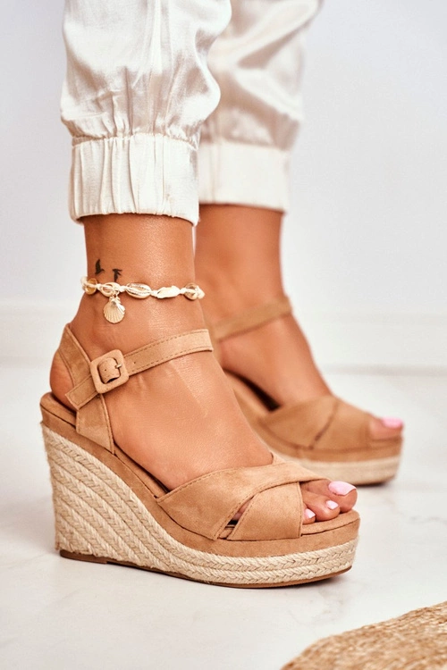 Sandałki Damskie Na Koturnie Beżowe Sevilla