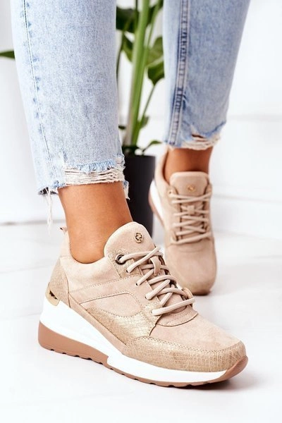 Sneakersy Na Koturnie Beżowe Temida