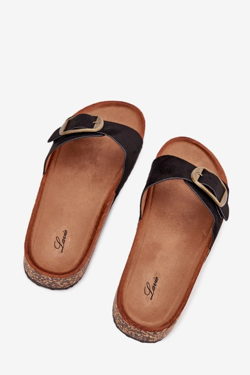 Klapki Damskie Z Klamrą Na Korkowej Platformie Czarne Zavira