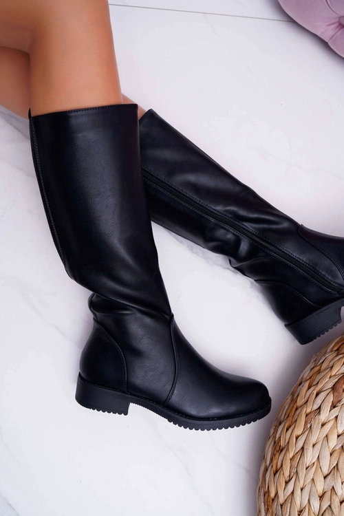 Kozaki Damskie Sergio Leone Z Gumką w Cholewce Ocieplane Czarne KZ528