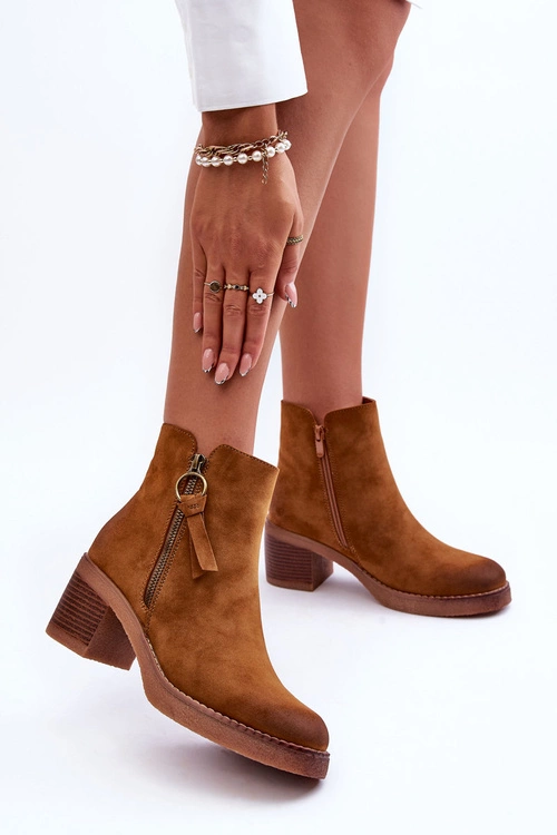 Zamszowe Klasyczne Botki Damskie Brązowe Limoso