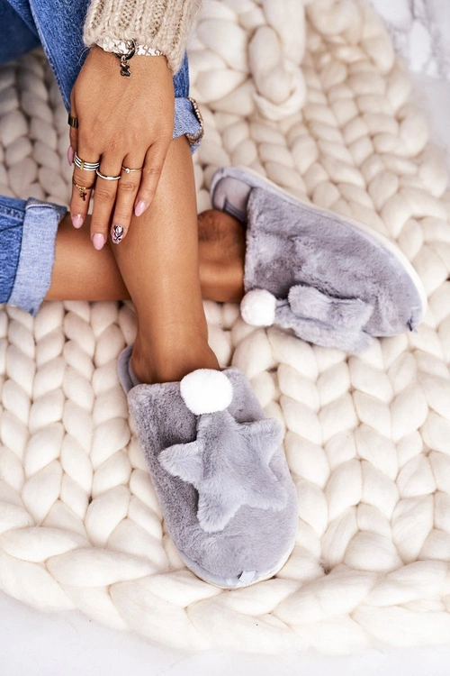 Damskie Papcie Z Futerkiem I Gwiazdką Szare Night-Night