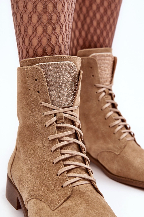 Zamszowe Botki Damskie Beżowe Nicole 2848