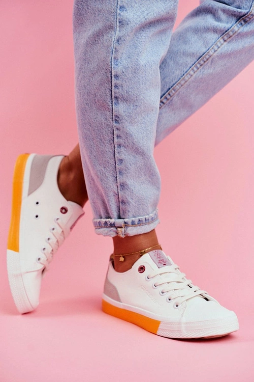 Trampki Damskie Cross Jeans Biało Pomarańczowe FF2R4043C