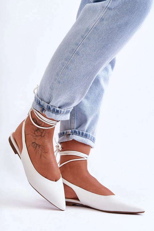 Damskie Wiązane Baleriny Białe Lilly Ann