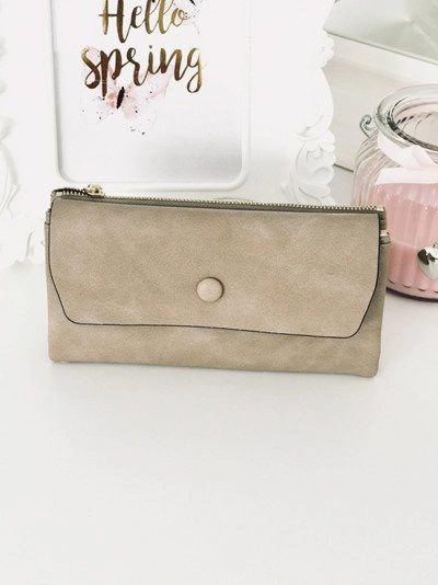 Duży Damski Beżowy Portfel z Brelokiem Serduszko