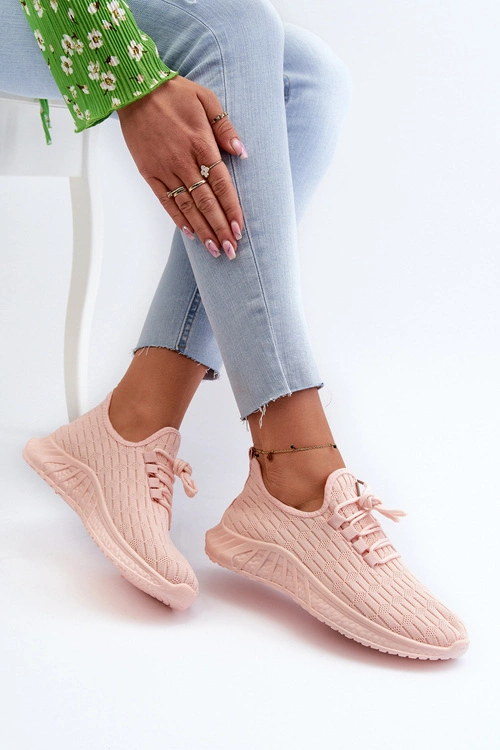 Materiałowe Lekkie Buty Sportowe Damskie Różowe Xalara