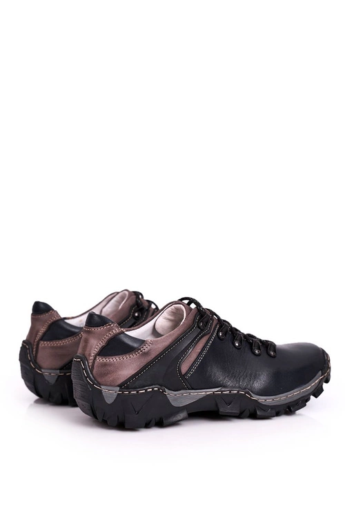 Męskie Skórzane Półbuty Trekkingowe BEDNAREK Granatowe