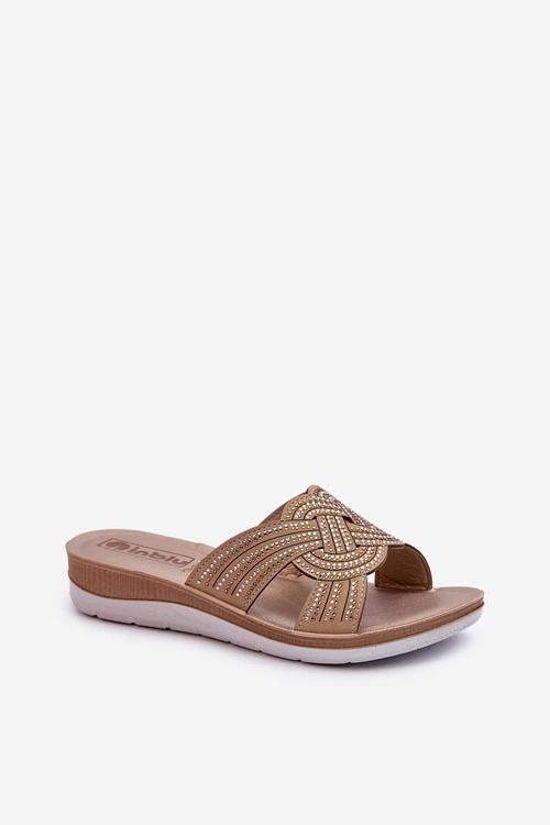 Wygodne Klapki Damskie Z Cyrkoniami Inblu BV000037 Beżowe