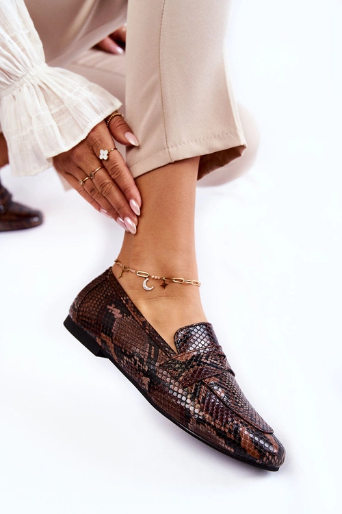 Skórzane Wężowe Mokasyny La.Fi 210023BR-XS Brązowe