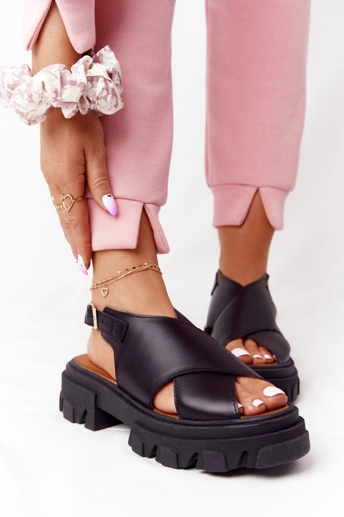 Skórzane Sandały Na Platformie Lewski Shoes 3018-0 Czarne