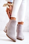 Zamszowe Botki Kowbojki Ażurowe Szare Helloni