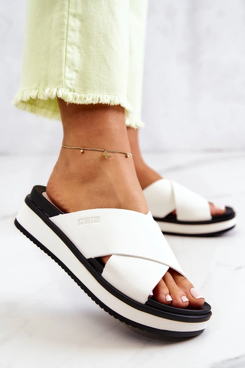 Skórzane Damskie Klapki Big Star JJ274723 Białe