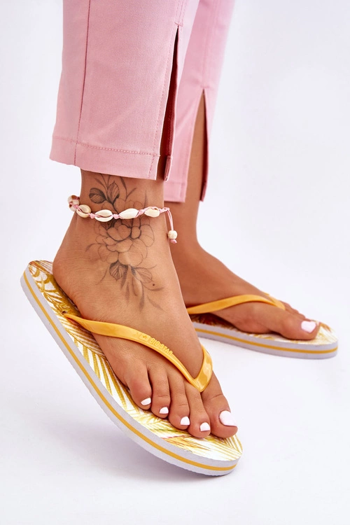 Damskie Modne Klapki Japonki Big Star LL274819 Żółte