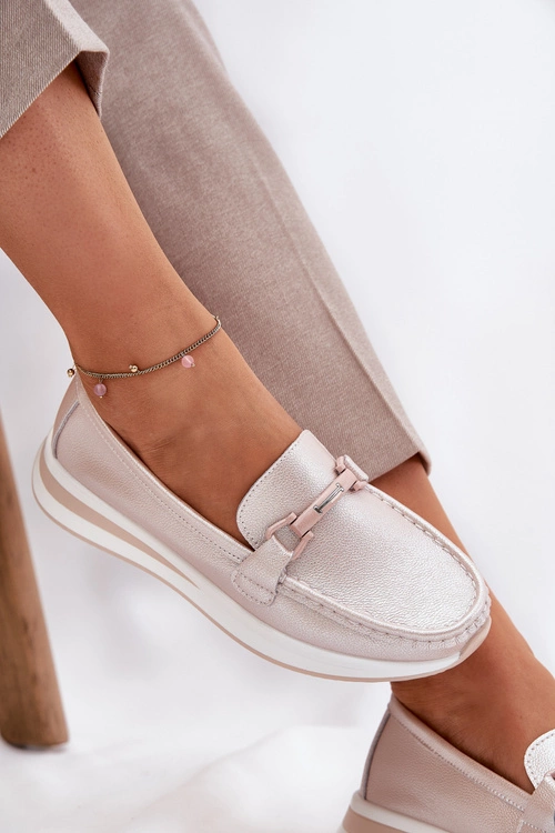 Skórzane Mokasyny Damskie S.Barski GR51-598 Perłowy Róż