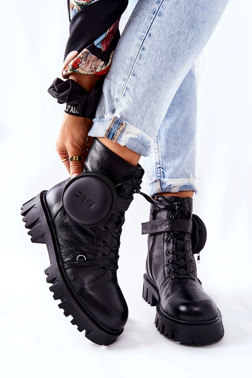 Skórzane Ocieplane Workery Z Nerką Big Star II274430 Czarne