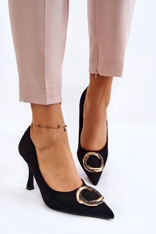 Eleganckie Szpilki Z Modną Ozdobą Czarne Precious