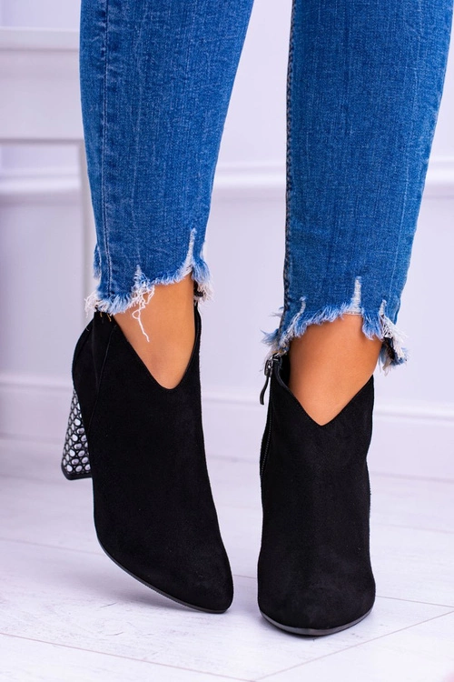 Czarne Eleganckie Zamszowe Botki na Słupku Laura Messi 1849