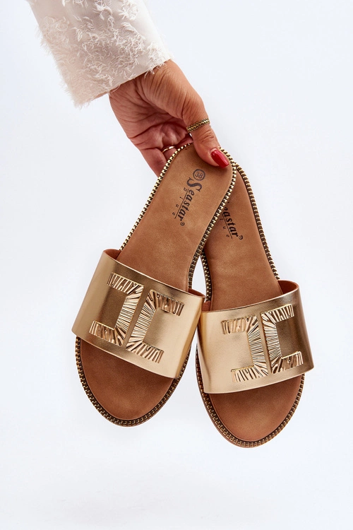 Klapki Damskie Z Ozdobą Złote Ollavia