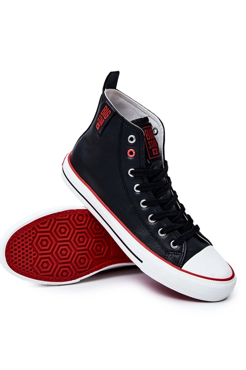 Męskie Wysokie Skórzane Trampki BIG STAR JJ174070 Czarne