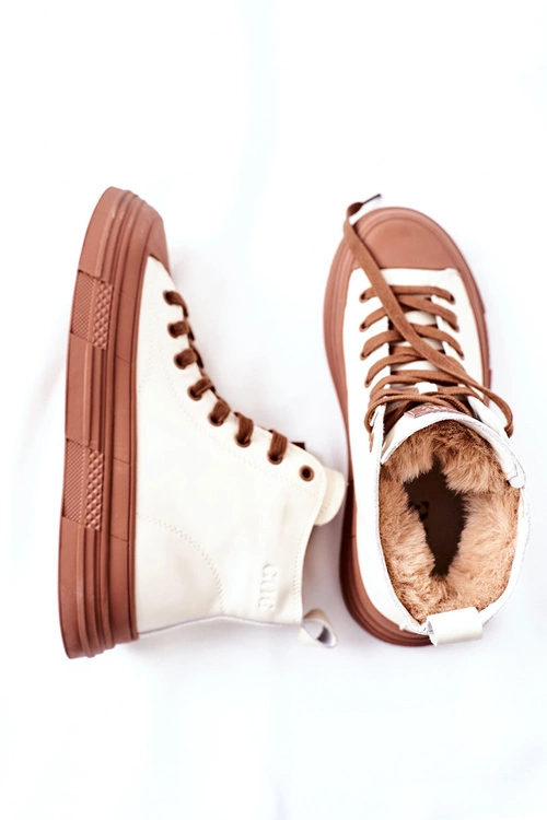 Damskie Ocieplane Trampki GOE Wysokie II2N4034 Białe