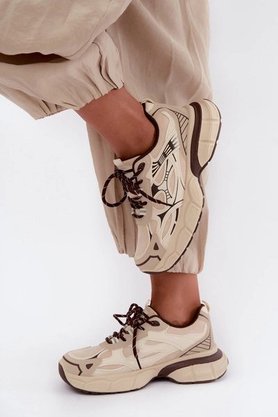 Buty Sportowe Sneakersy Na Platformie Beżowe Wanda