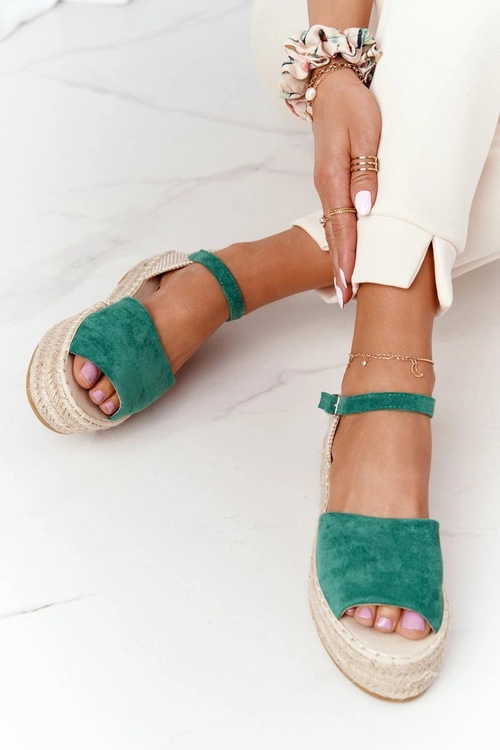 Sandały Na Platformie Z Plecionką Zielone Megara