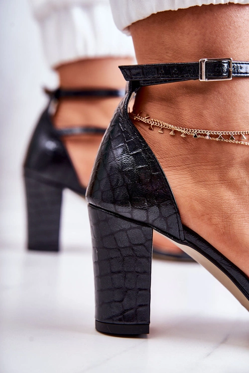 Damskie Skórzane Sandały Z Kryształami Czarne Ramona