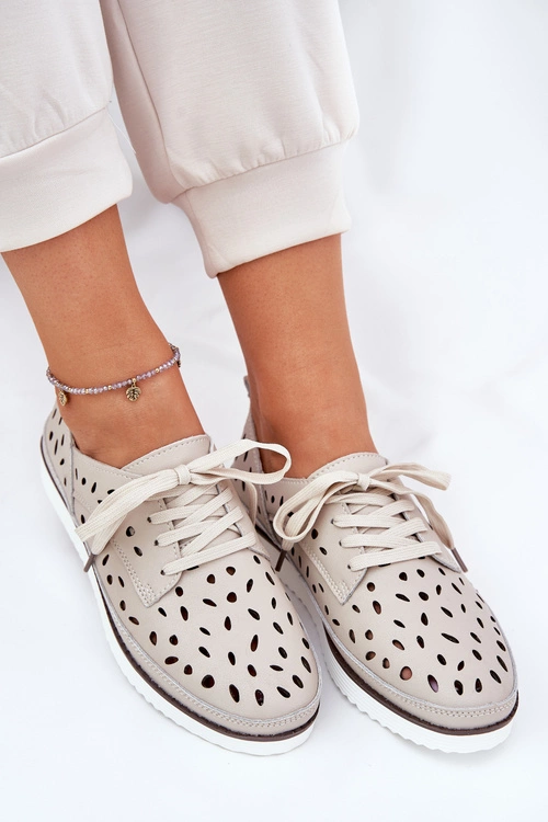 Półbuty Skórzane Damskie S.Barski LR51-610 Beżowe