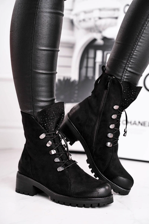 Botki Damskie Workery Ciepłe Czarne Bipper