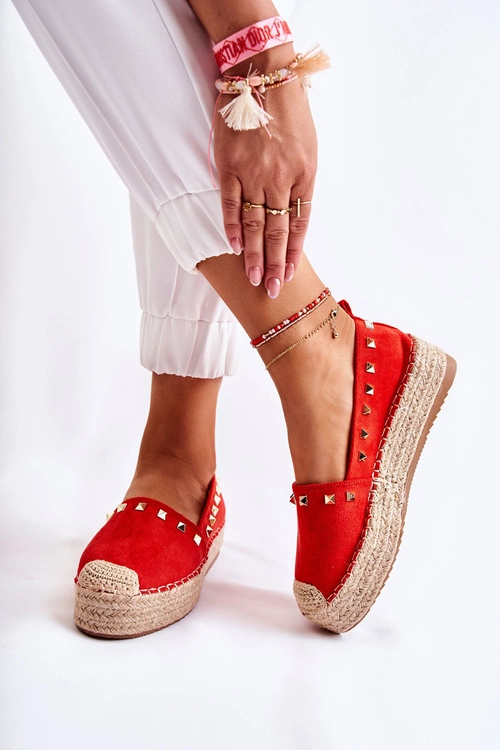 Damskie Espadryle Z Ćwiekami Czerwone Laross