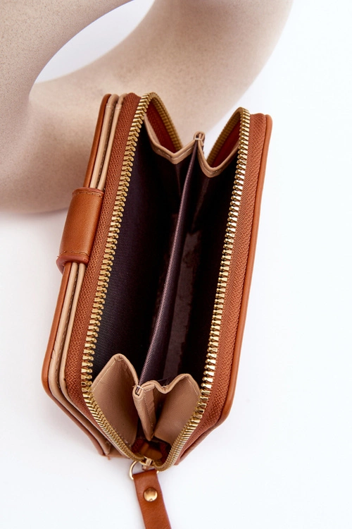 Damski Portfel Portmonetka Z Ekoskóry Brązowy Risuna