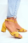 Zamszowe Sandałki na Słupku Żółte Nela