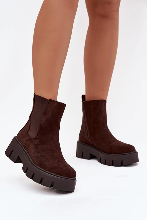 Botki Sztyblety Damskie Ocieplane Na Zamek Eko Zamszowe Czekoladowe Fivienne