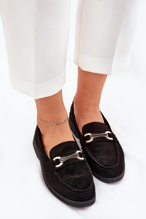 Mokasyny Damskie Ze Złotym Detalem Czarne Labirae