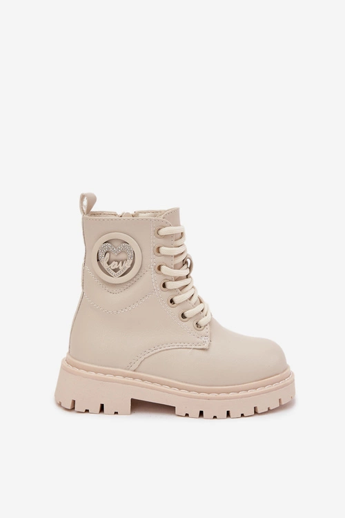 Botki Dziewczęce Ocieplane Futerkiem Z Ozdobą LOVE Beżowe Rosaira