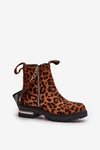 Ocieplane Botki Damskie Z Suwakiem Panterka Brązowe Calvaro