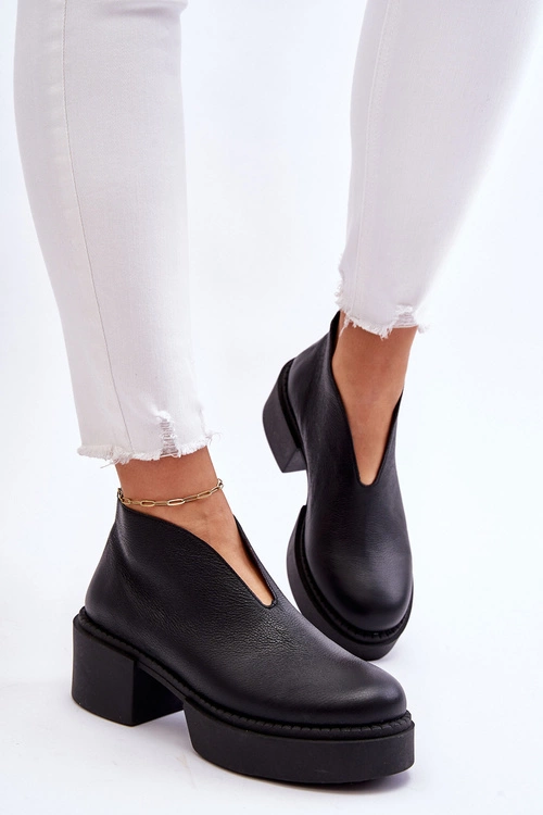 Skórzane Botki Na Masywnym Obcasie Nicole 2795/056 Czarne