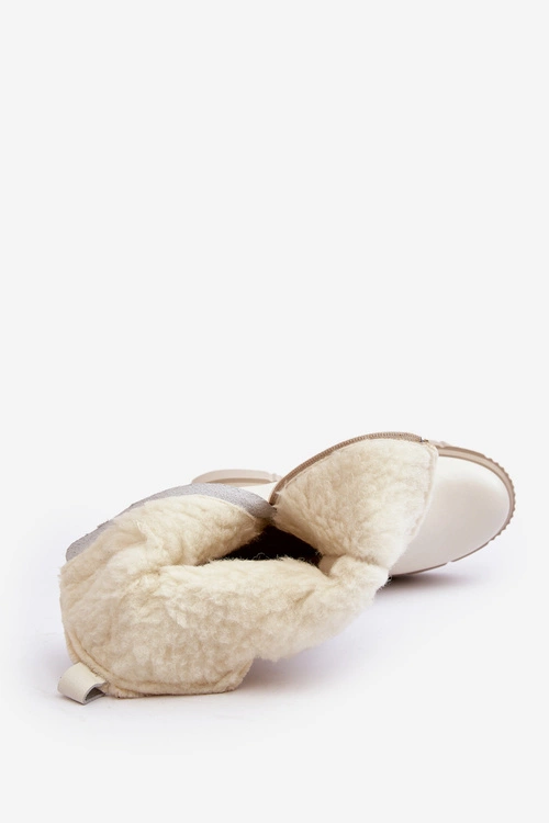 Damskie Skórzane Kozaki Z Wełną Kremowe Bayla