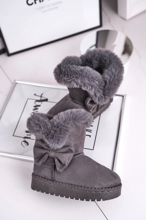 Dziecięce botki śniegowce z futerkiem kokardką szare Vella